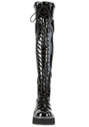EMILY 375 Dead Cell Thigh High Patent Black Platform Boots