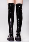 EMILY 375 Dead Cell Thigh High Patent Black Platform Boots