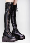 SHAKER 374 Dangerous Conviction Thigh-High Black Platform Boots