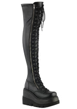 SHAKER 374 Dangerous Conviction Thigh-High Black Platform Boots