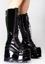 WAVE 200 Dark Wave Patent Black Platform Boots