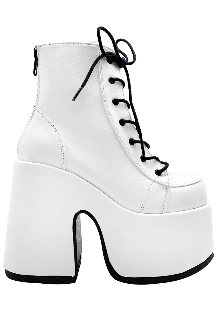 Shop Demonia Camel Kush Platform Boots in White at LAStyleRush.com