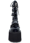 Demonia Damned Spike Platform Boots in Hologram Black