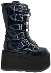 Demonia Damned Spike Platform Boots in Hologram Black