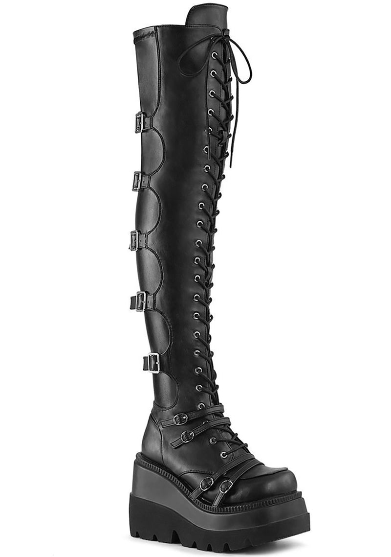 SHAKER 350 Black Widow Lace Up Knee High Black Platform Boots