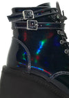 Demonia Shaker Hologram Platform Boots in Black