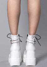 Demonia Shaker Platform Boots in White