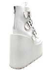Demonia Swing Strapped Platform Boots in White