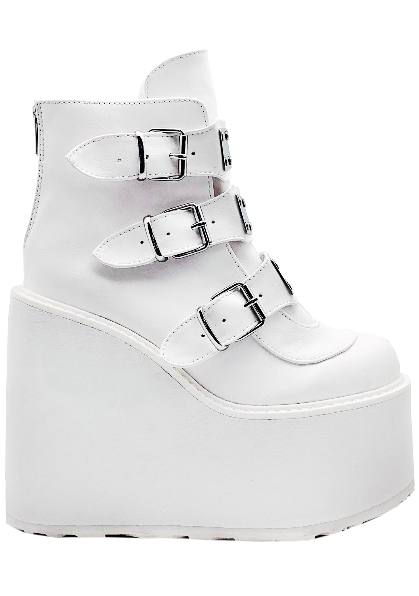 Shop Demonia Swing Strapped Platform Boots in White at LAStyleRush.com ...
