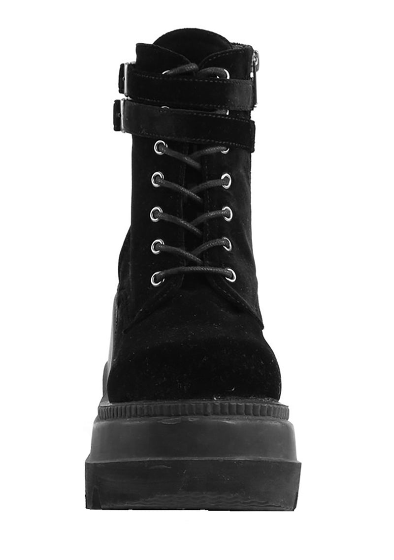 SHAKER 52 Midnight Seance Velvet Black Platform Boots