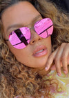 Cienega Sunglasses in Matte Black/Pink Mirror