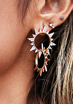 Double Sun Crystal Golden Earrings