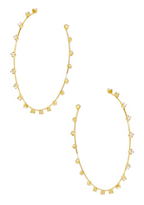 Simple Spark Crystal Hoop Earrings in Gold
