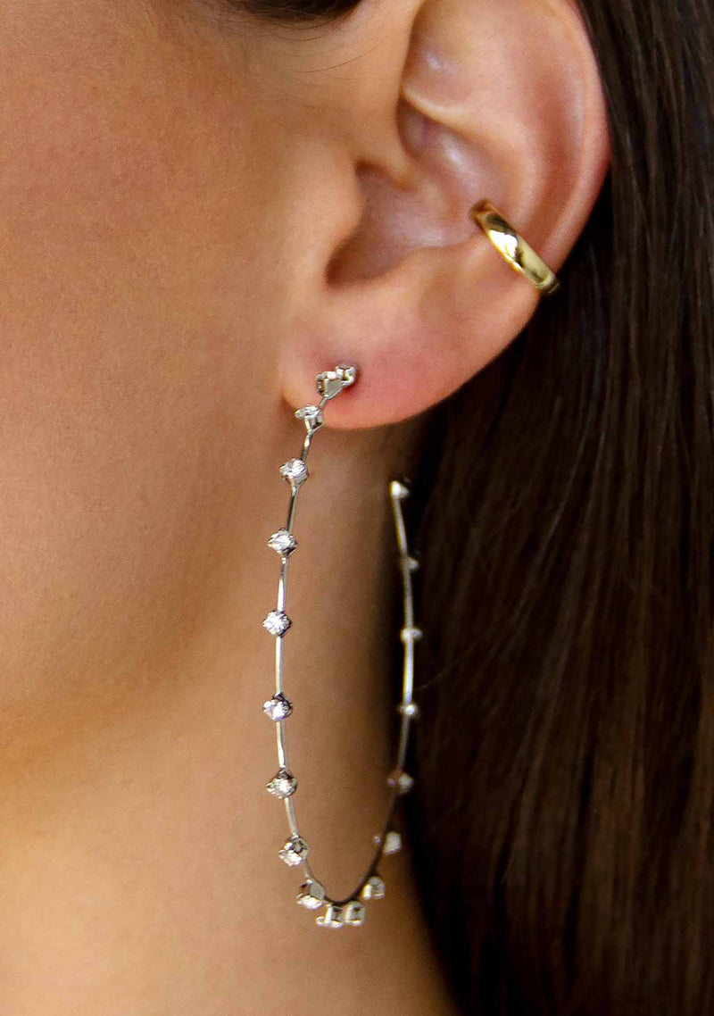 Simple Spark Crystal Hoop Earrings in Rhodium