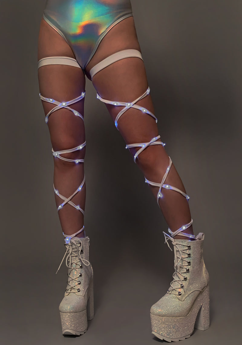 Light Up Garter Leg Wraps in White/White