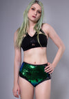 J Valentine Reverse Sequin High Waisted Shorts in Black Opal
