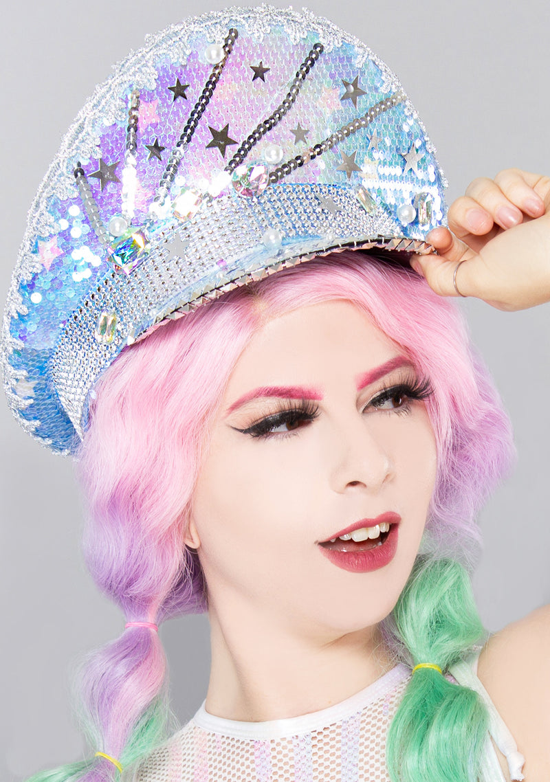 Blue Skyy Sequin Captain Hat