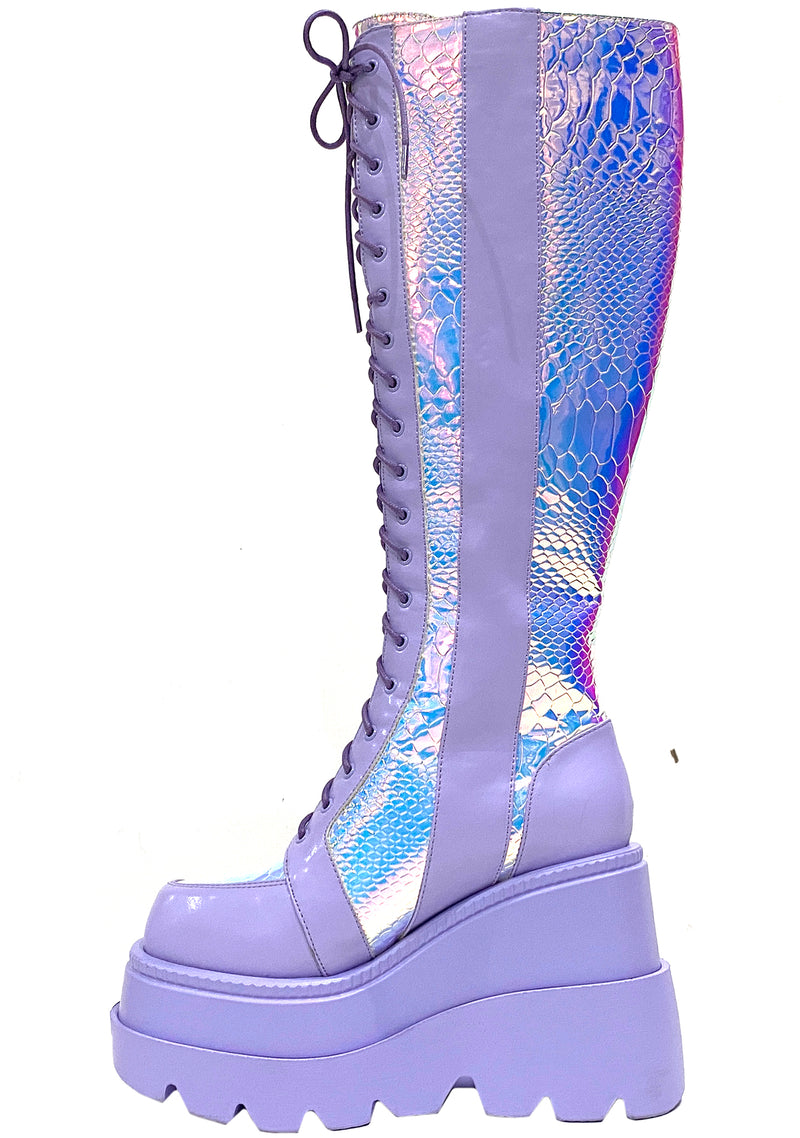 LASR Fairy Kiss Hi Platform Boots in Lavender