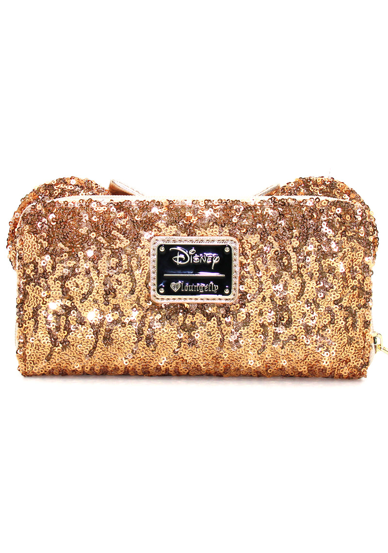 Loungefly X Disney LASR Exclusive Yellow Gold Sequin Minnie Ears Zip Around Wallet