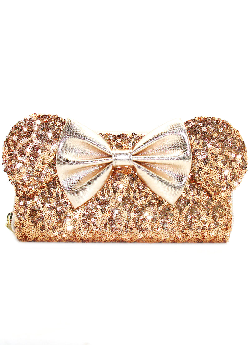 Loungefly X Disney LASR Exclusive Yellow Gold Sequin Minnie Ears Zip Around Wallet
