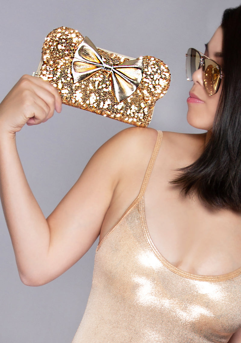 X LASR Exclusive Disney Yellow Gold Sequin Minnie Ears Zip Around Wallet