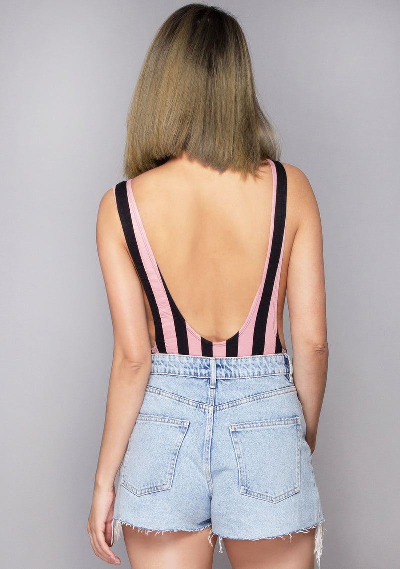 Lalung Lycra Stripe Bodysuit in Pink/Black