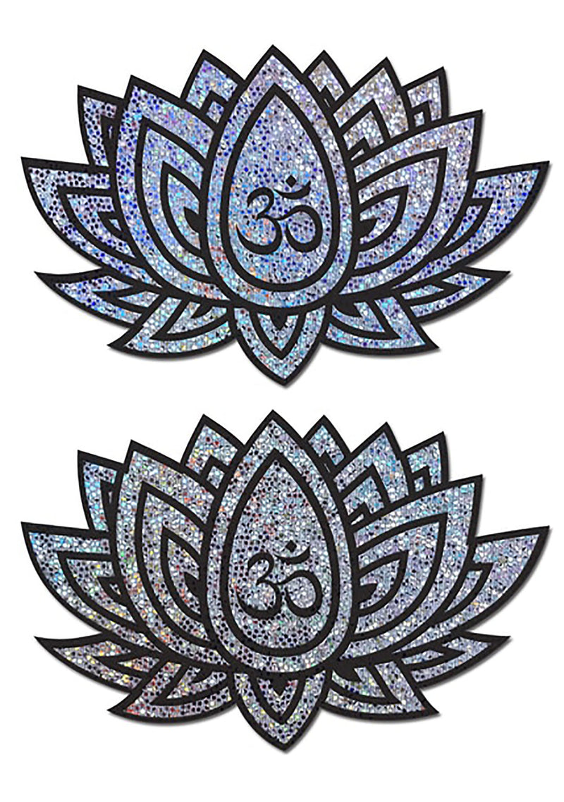 Pastease Glitter Ohm Lotus Nipple Pasties in Silver