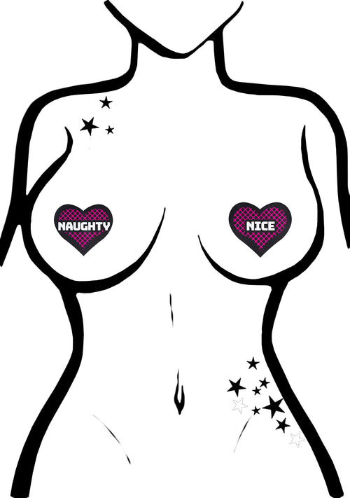 Pastease Love Naughty & Nice Heart Nipple Pasties in Black/Pink