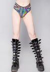 Prismatic Distortion Holographic Cut Out Shorts