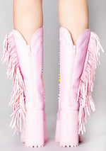 Bad B Fringe Platform Boots in Pink Pastel