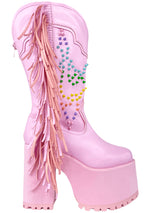 Bad B Fringe Platform Boots in Pink Pastel