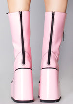 Dune Lace Up Platform Boots in Pink Black