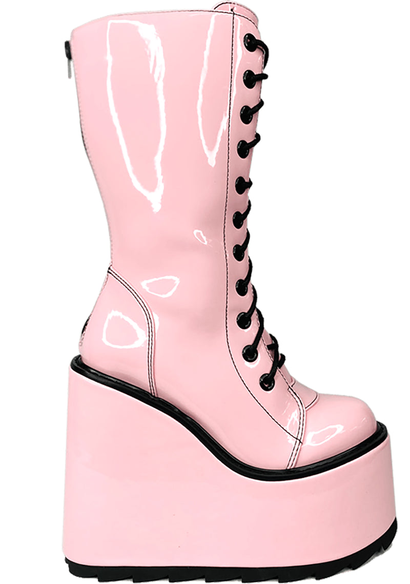 Dune Lace Up Platform Boots in Pink Black