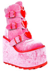 Dune Lo Heart Velvet Platform Boots in Pink Red
