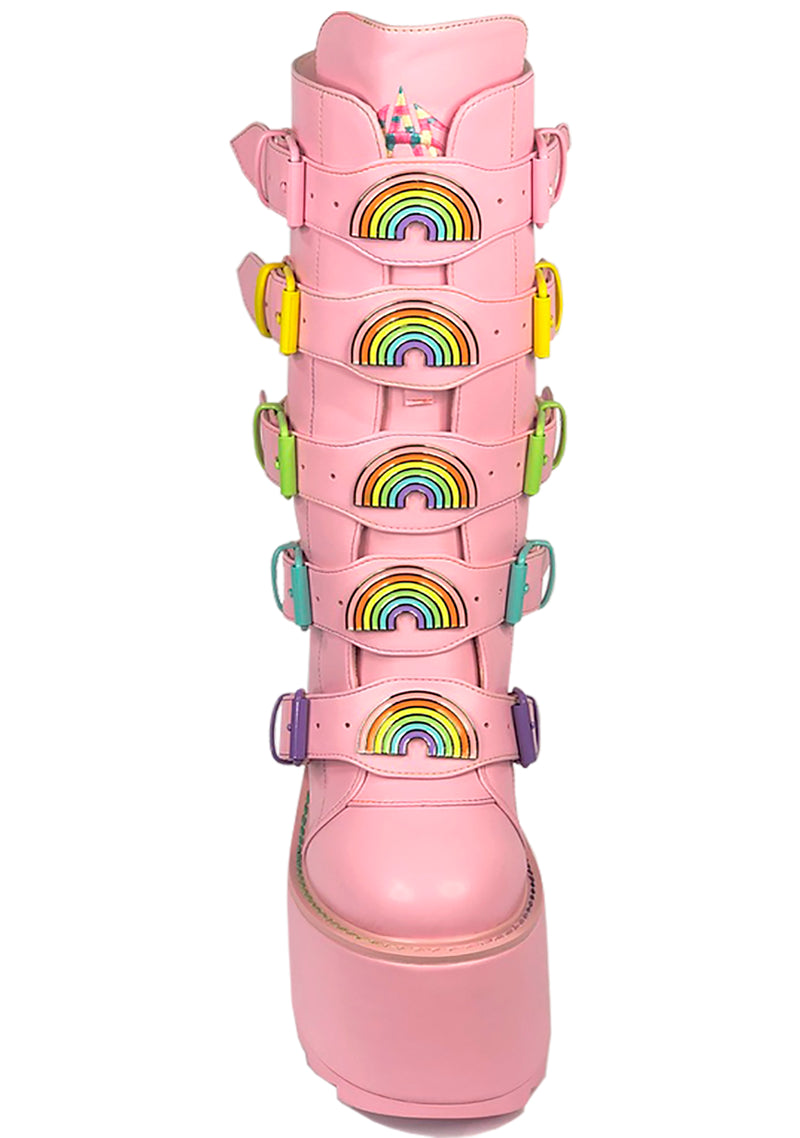 Dune Rainbow Platform Boots in Pastel Pink