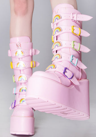 Y.R.U. | Shop Y.R.U. Dune Rainbow Platform Boots in Pastel Pink at 