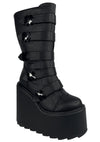 Dune Strapped X Platform Boots in Blackout