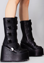 Dune Strapped X Platform Boots in Blackout