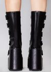 Dune Strapped X Platform Boots in Blackout