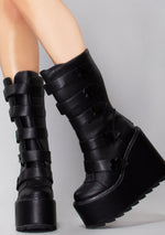 Dune Strapped X Platform Boots in Blackout