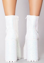 Krush Platform Boots in White Glitter