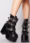 Smash Strapped Platform Boots in Black/Silver