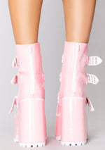 Smash Strapped Platform Boots in Pink Hologram/White