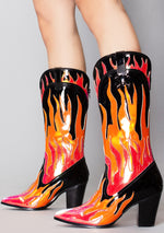 Space Cowgirl Flame Boots in Black Red