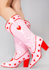 Space Cowgirl Heart Boots in Pink Red