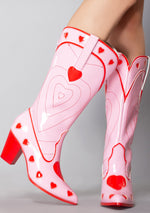 Space Cowgirl Heart Boots in Pink Red