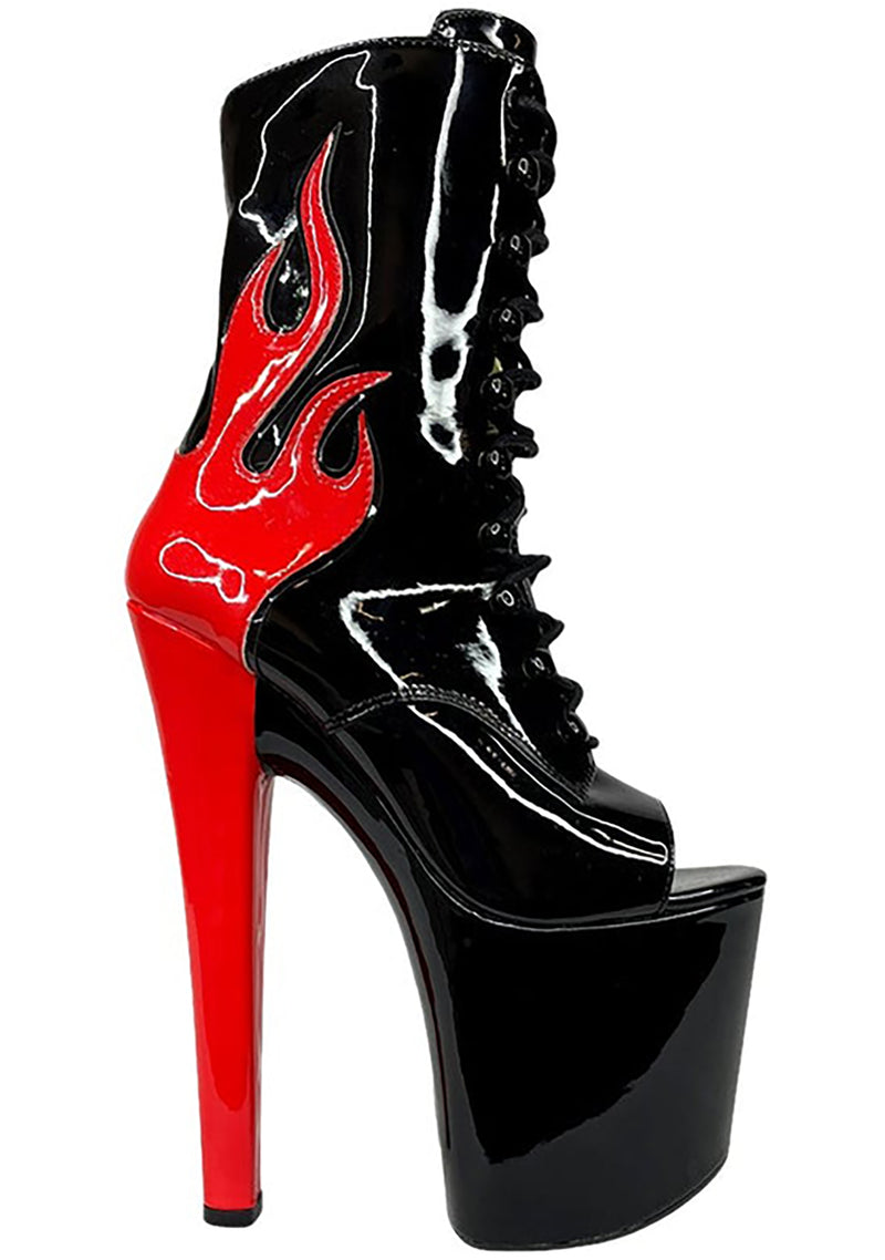 X Hustler Ruby Flame Platform Boots in Black Red