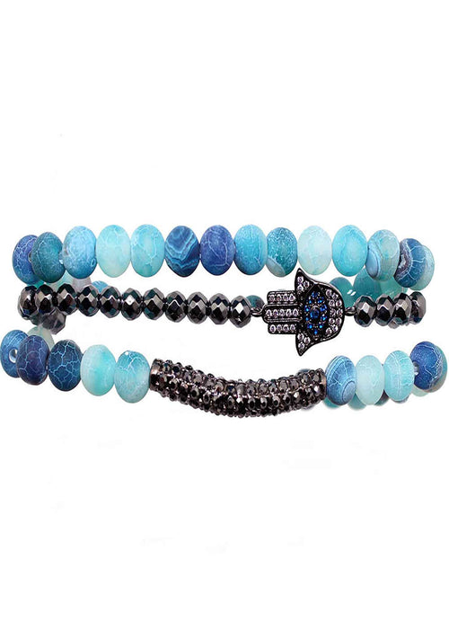 Divine Hamsa Bracelet Set in Blue